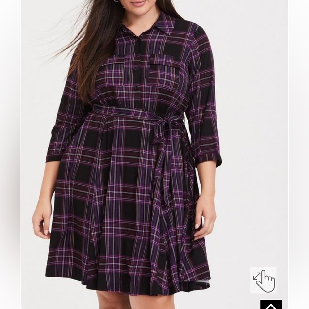 Torrid Purple Plaid Mini Challis Button Front Shirt Dress 2X